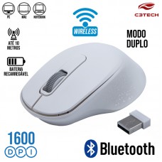 Mouse sem Fio Modo Duplo 1600Dpi M-BT200WH C3 Tech - Branco